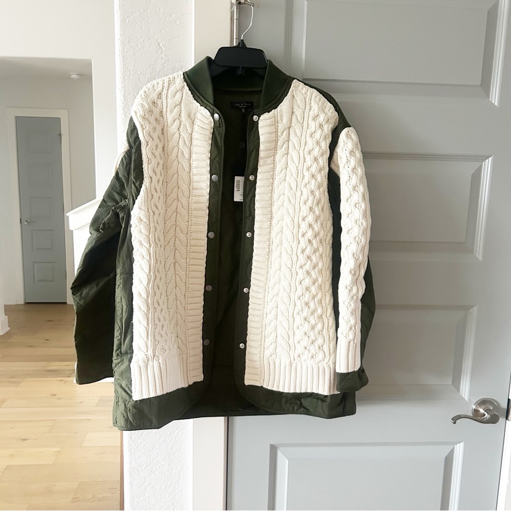 NWT Rag & Bone Winnie Mixed Media Cable Knit Sweater Jacket - Picture 4 of 7